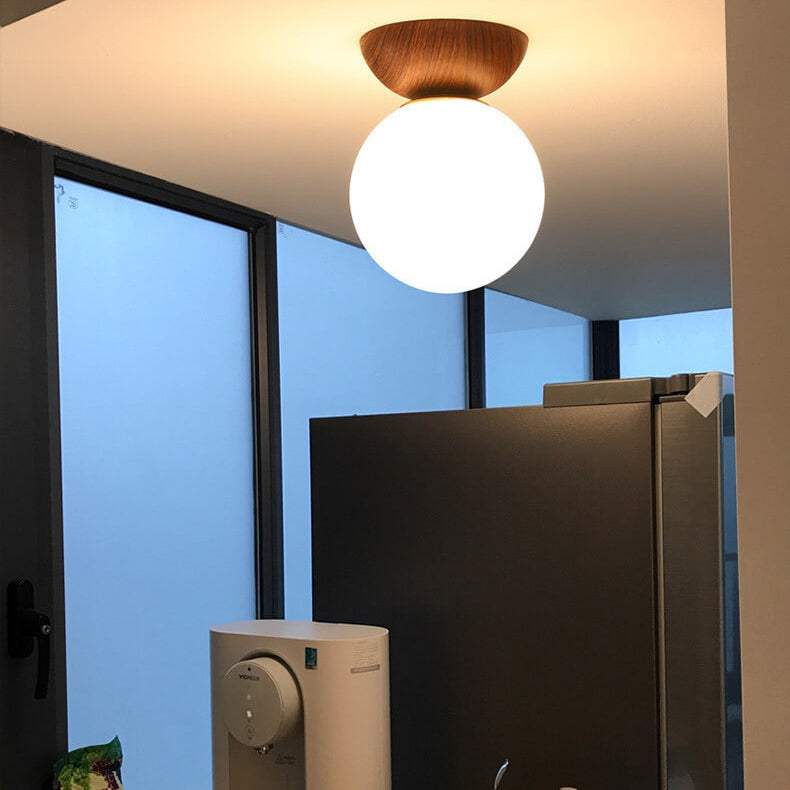 Modern Minimalist Glass Iron Orb 1-Light Semi-Flush Mount Light/Pendant Light for Living Room