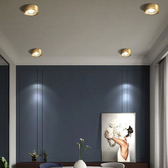 Modern Luxury Round Copper Ultra-thin LED Flush Mount Light For Hallway