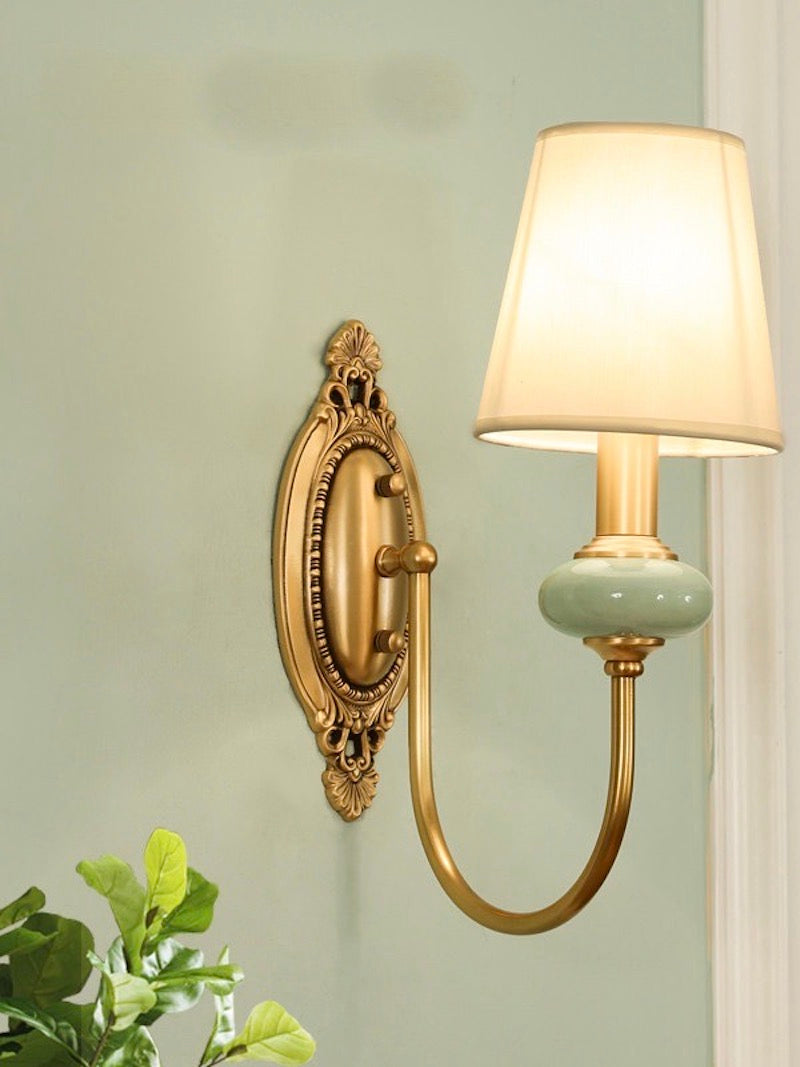 Classic Fabric Shade Sconce – Ceramic Wall Light for Hallway or Bedroom