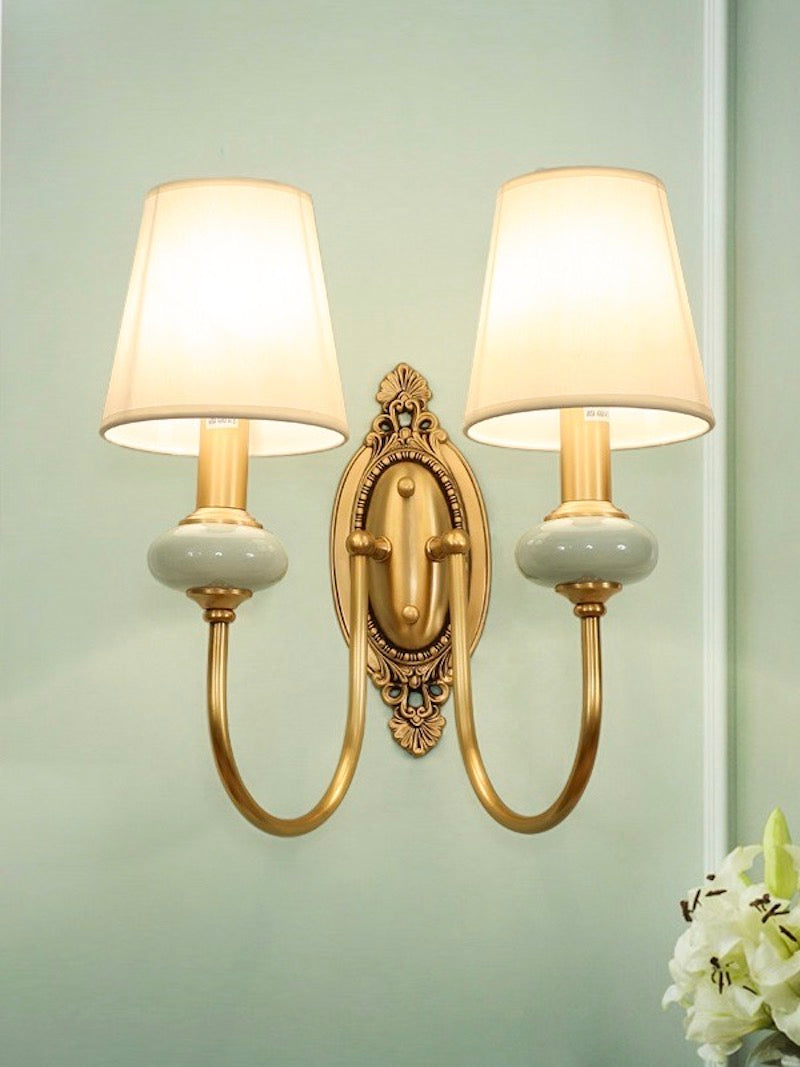 Classic Fabric Shade Sconce – Ceramic Wall Light for Hallway or Bedroom