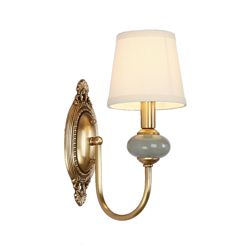 Classic Fabric Shade Sconce – Ceramic Wall Light for Hallway or Bedroom