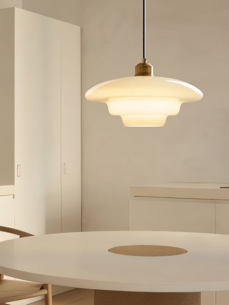 Multi-Tiered Milky White Pendant Light - Modern Glass Lamp for Dining Room