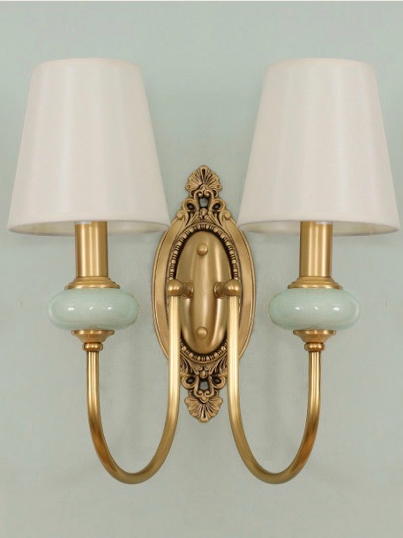 Classic Fabric Shade Sconce – Ceramic Wall Light for Hallway or Bedroom