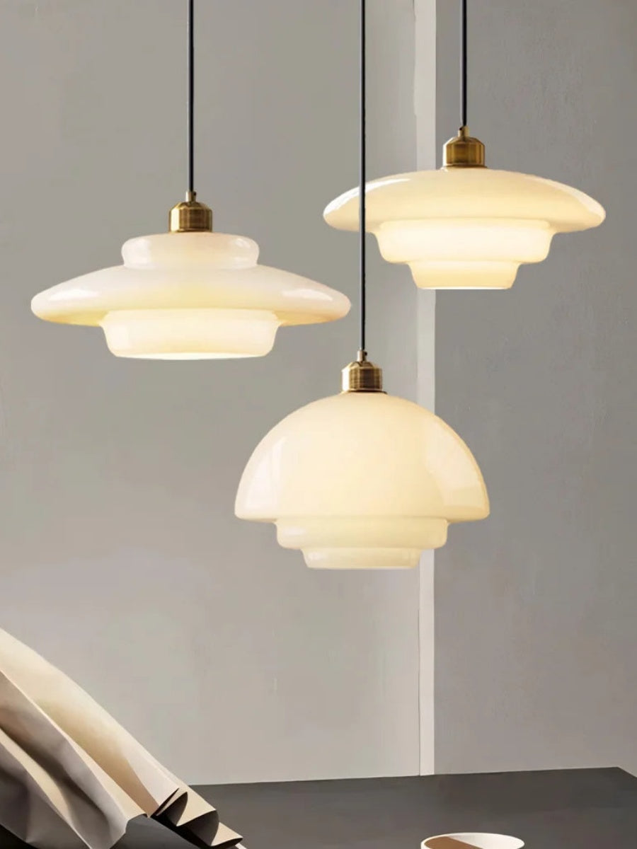 Multi-Tiered Milky White Pendant Light - Modern Glass Lamp for Dining Room
