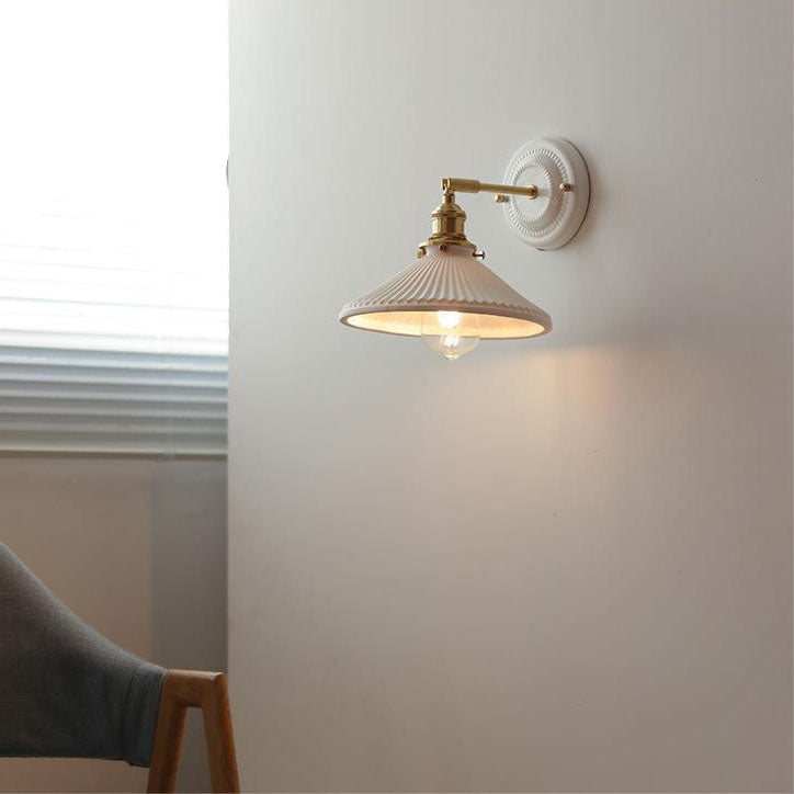 Traditional Vintage Round Ceramic Brass 1-Light Wall Sconce Lamp for Living Room