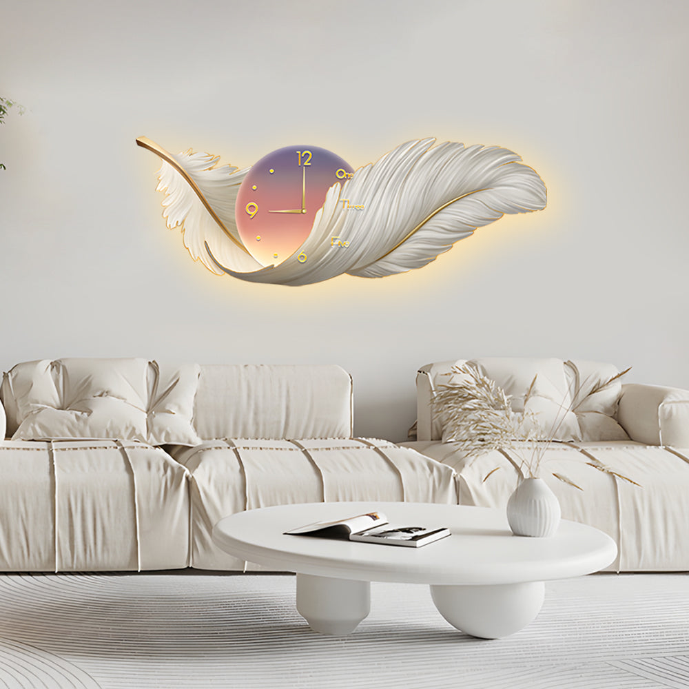 Feather Wall Lamp Modern Art Clock LED Decoration Light
