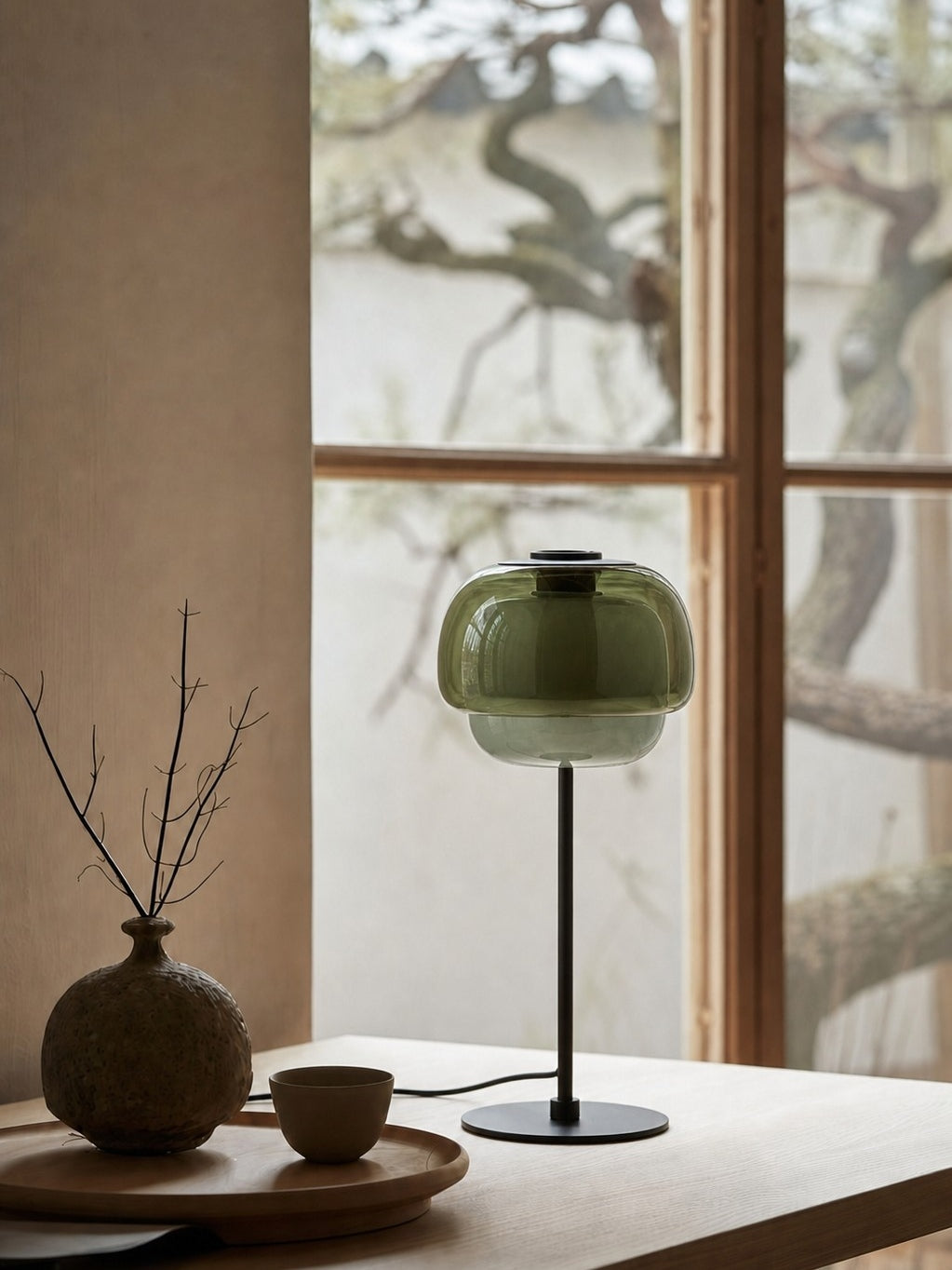 Mid Century Modern Glass Mushroom Table Lamp – Double Layer Glass Table Lamp for Nightstands and Sideboards