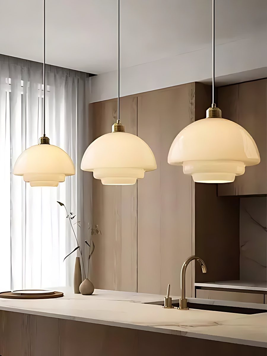 Multi-Tiered Milky White Pendant Light - Modern Glass Lamp for Dining Room