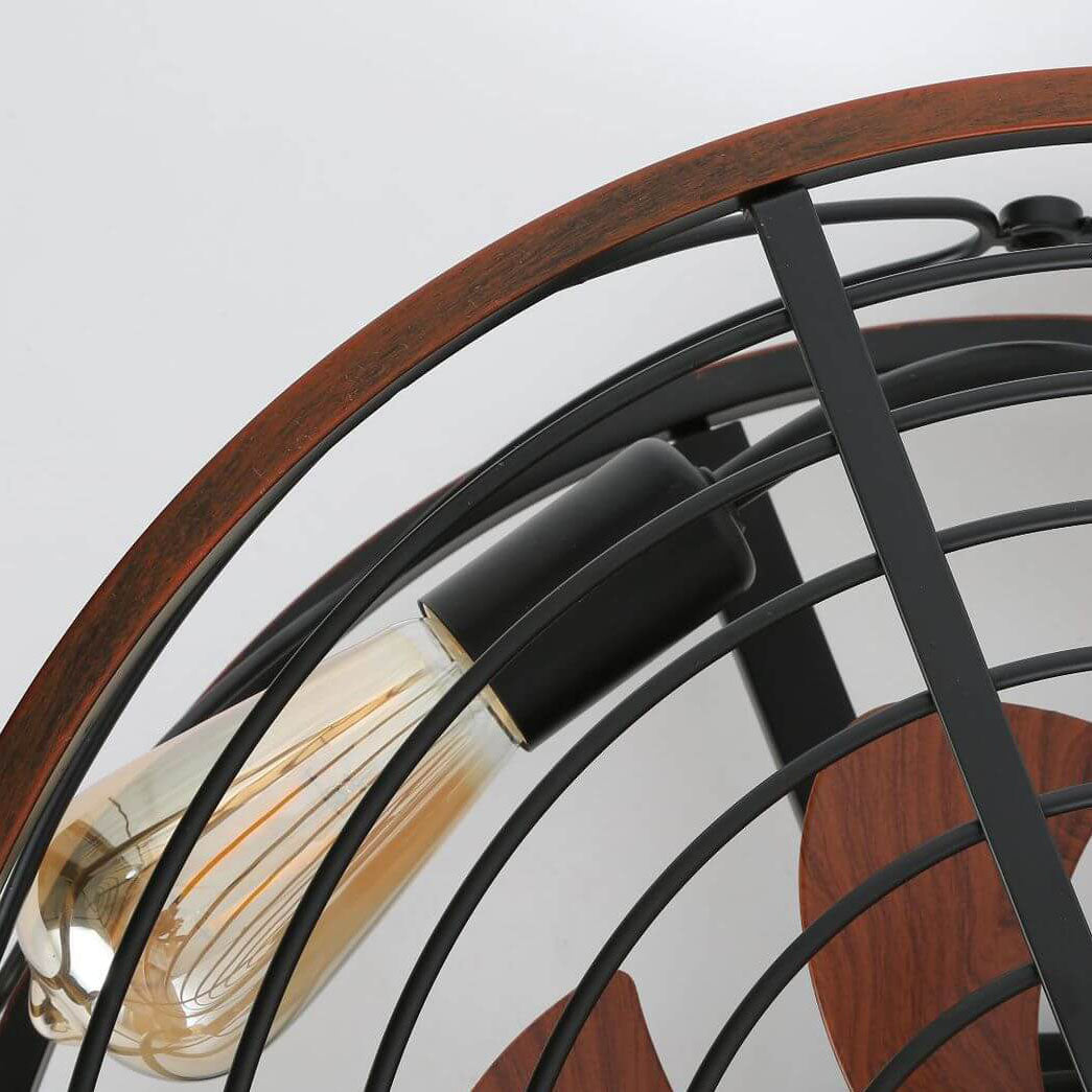 Contemporary Nordic Industrial Wrought Iron Cylinder 4-Light Flush Mount Ceiling Invisible Fan Light For Living Room