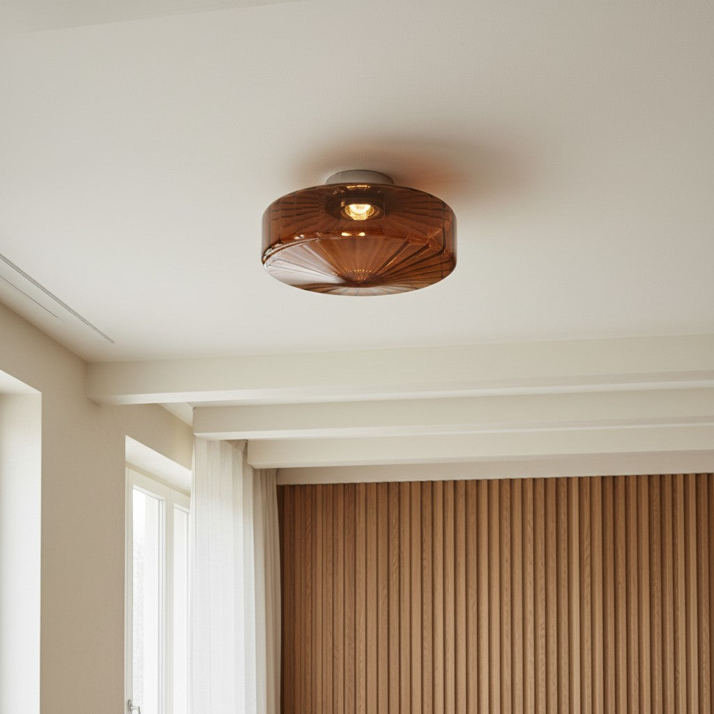 Vintage Green Glass Ripple Ceiling Light - Classic Ceiling Lamp for Dining Room Entryway and Hallway