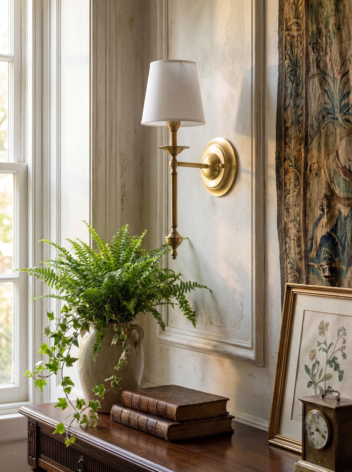 Fabric Shade Wall Sconce in Antique Copper - Vintage Luxury Light for Interiors