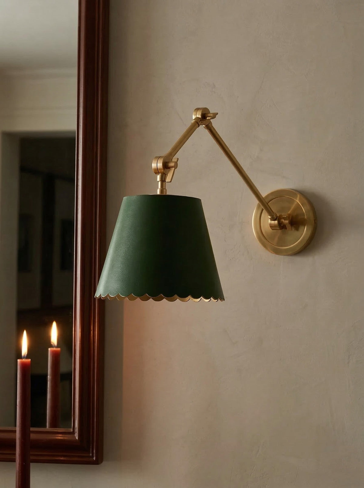 Foldray Scalloped Leather Drum Shade Wall Sconce – Modern Rustic Wall Light for Bedroom