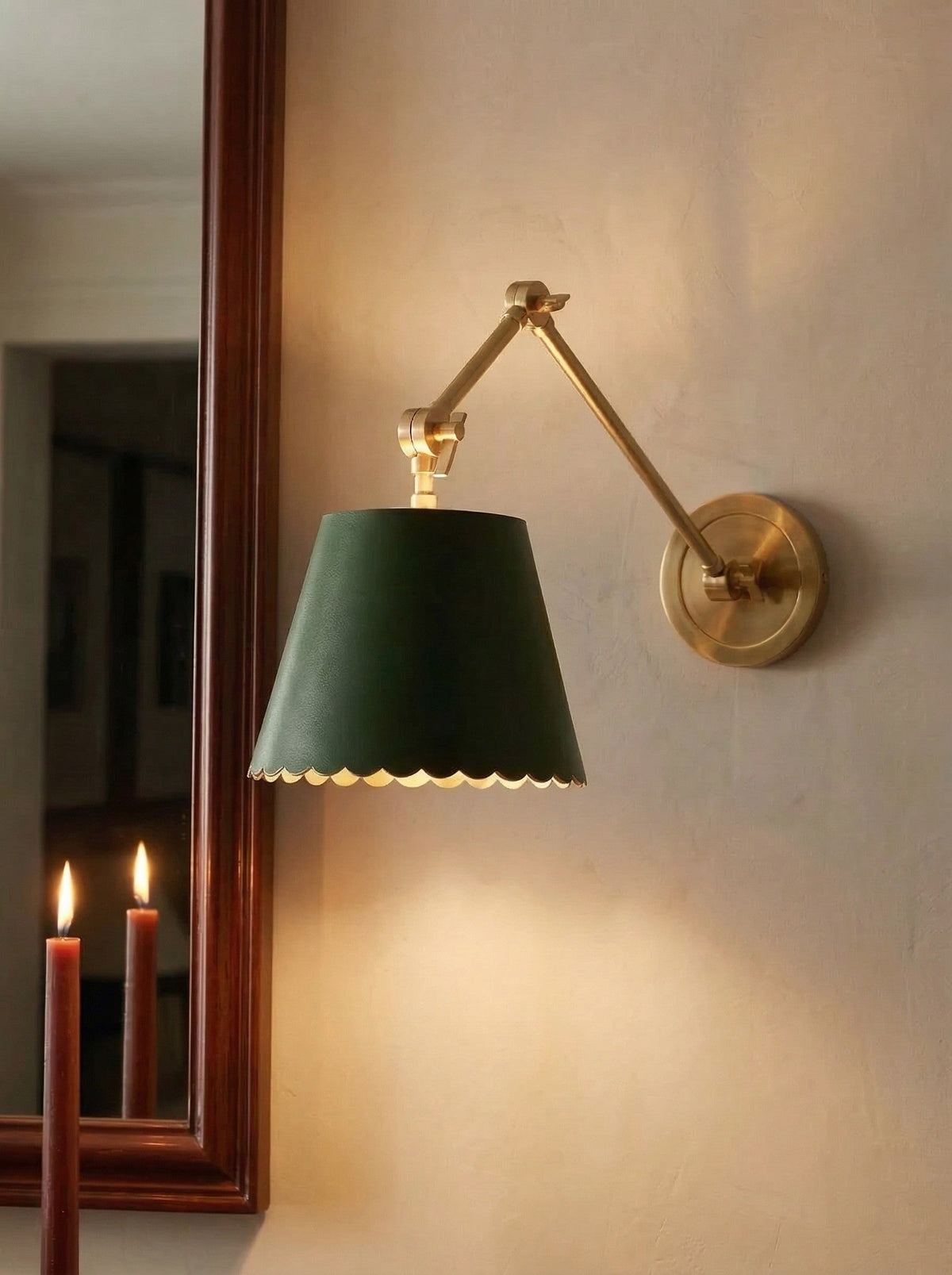 Foldray Scalloped Leather Drum Shade Wall Sconce – Modern Rustic Wall Light for Bedroom