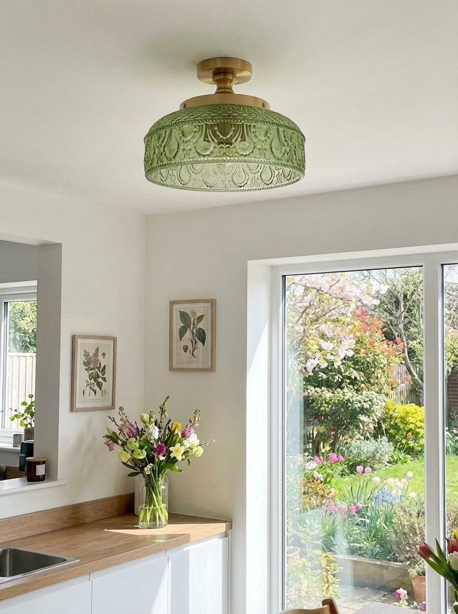 Verdoma Rippled Glass and Metal Ceiling Fixture – Minimalist Design for Bedroom and Hallway