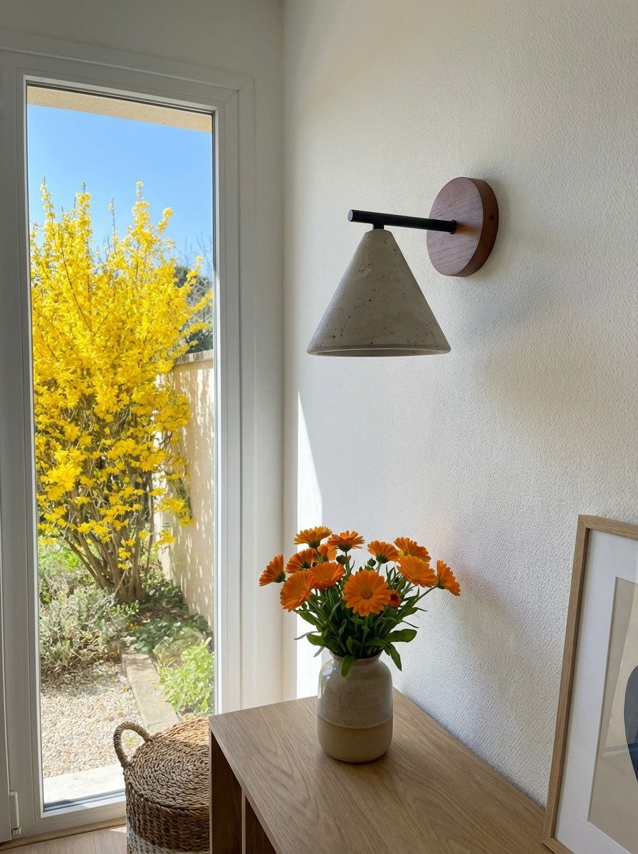 Modern Tapered Travertine Wall Sconce - Minimalist Accent Lighting for Bedroom