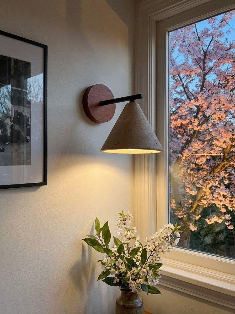 Modern Tapered Travertine Wall Sconce - Minimalist Accent Lighting for Bedroom