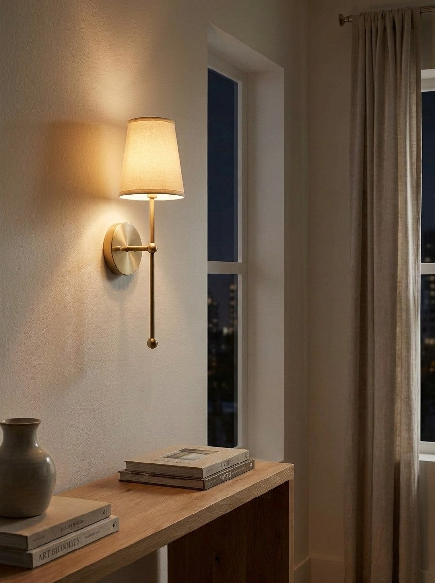 Nordic Rustic Brass Fabric Wall Lamp