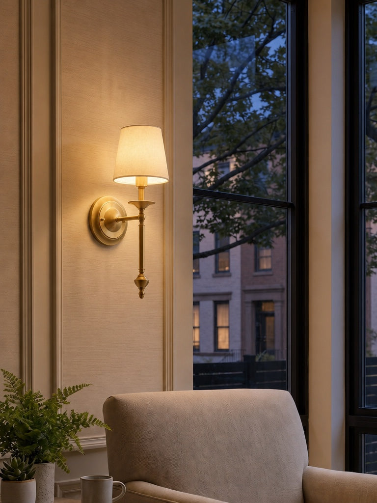 Fabric Shade Wall Sconce in Antique Copper - Vintage Luxury Light for Interiors