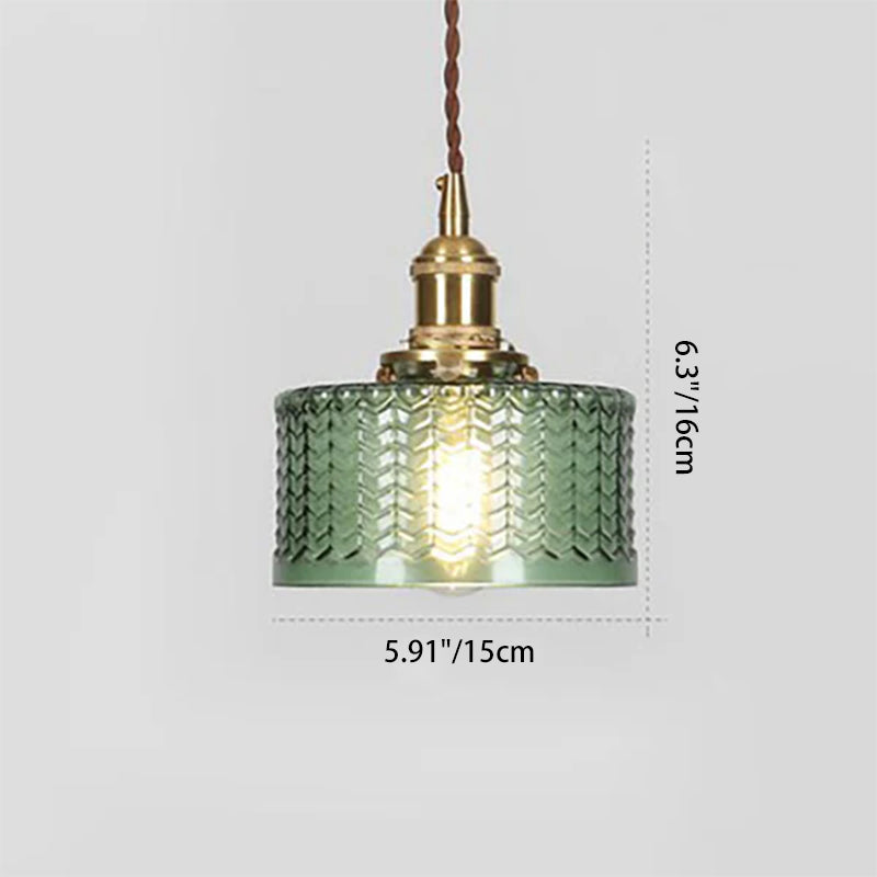 Traditional Japanese Brass Glass Round Jar 1-Light Pendant Light For Living Room