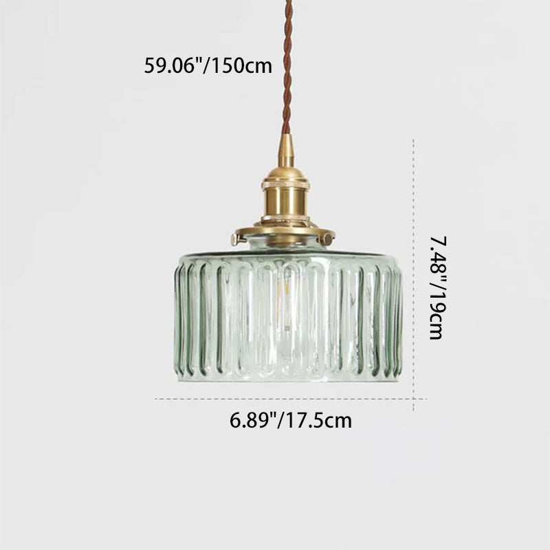 Traditional Japanese Brass Glass Round Jar 1-Light Pendant Light For Living Room