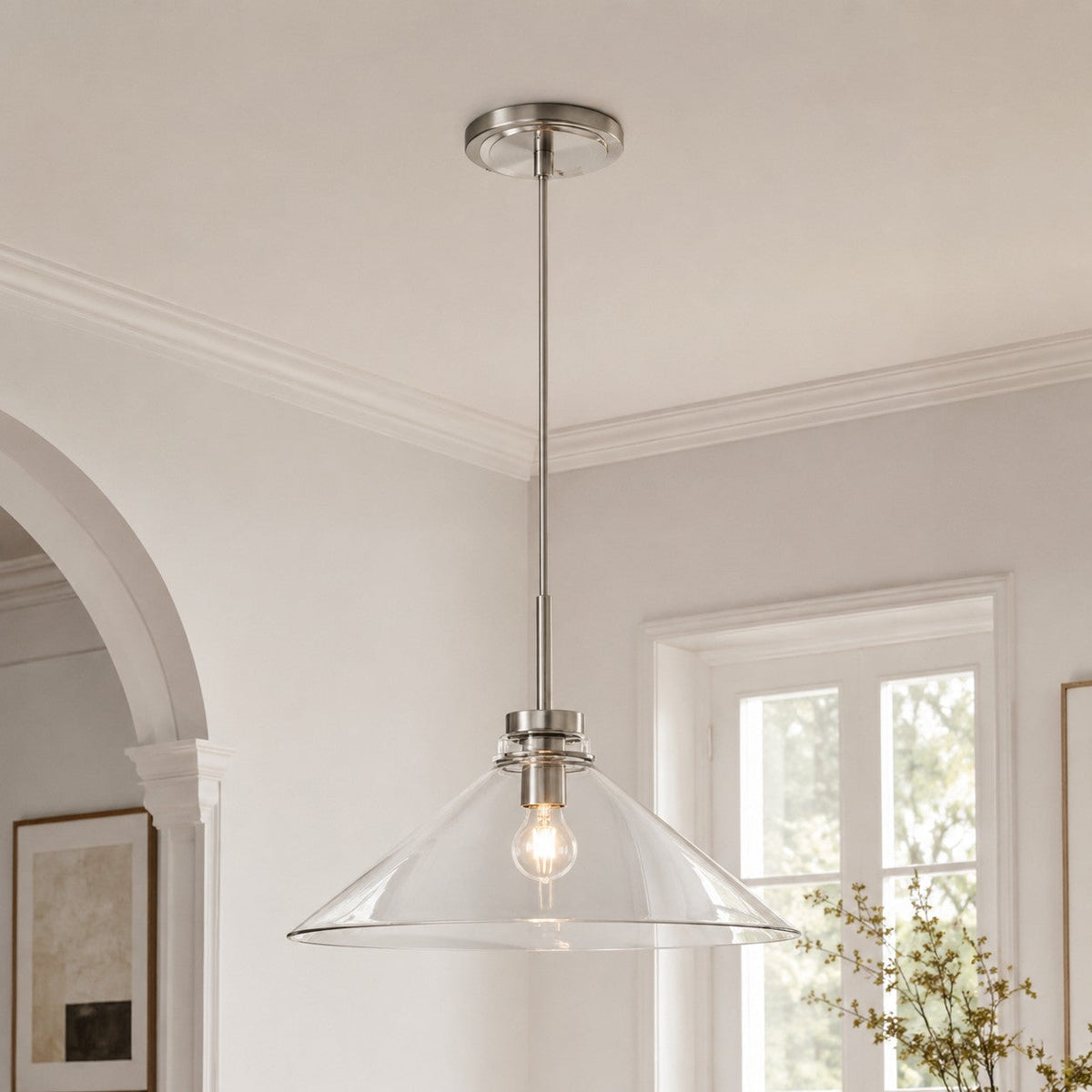 Modern Farmhouse  Cone Pendant Light – Dimmable Kitchen and Entryway Lighting