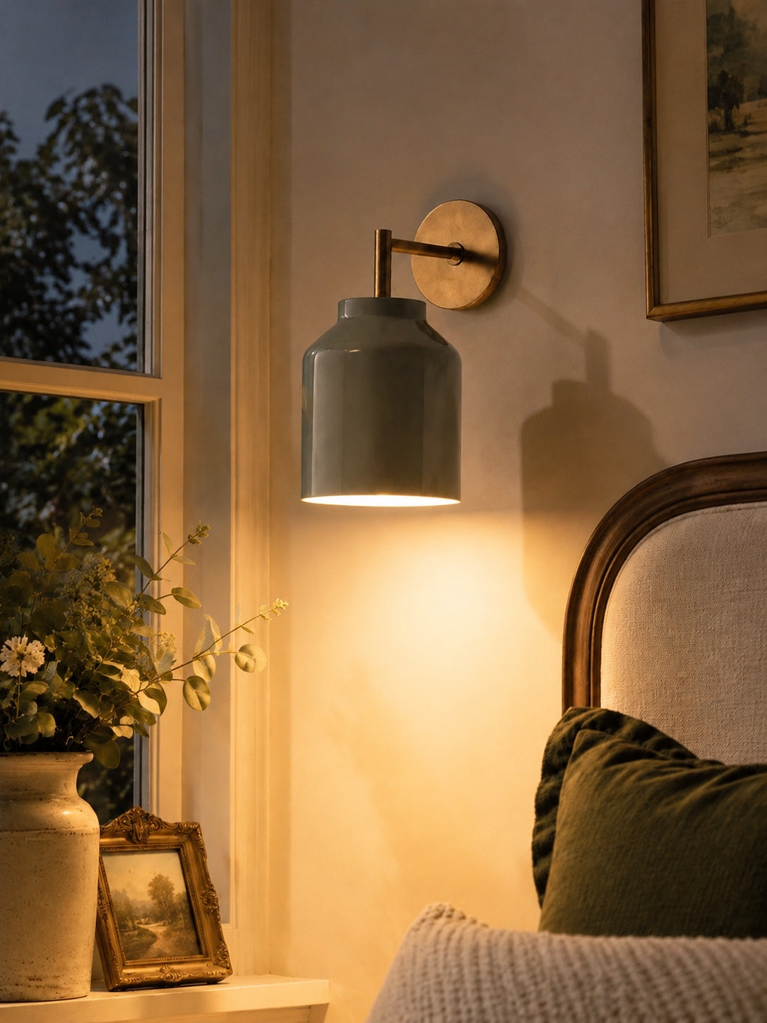 Minimal Wall Sconce – Vintage Milk Glass Sconce and Metal Accent