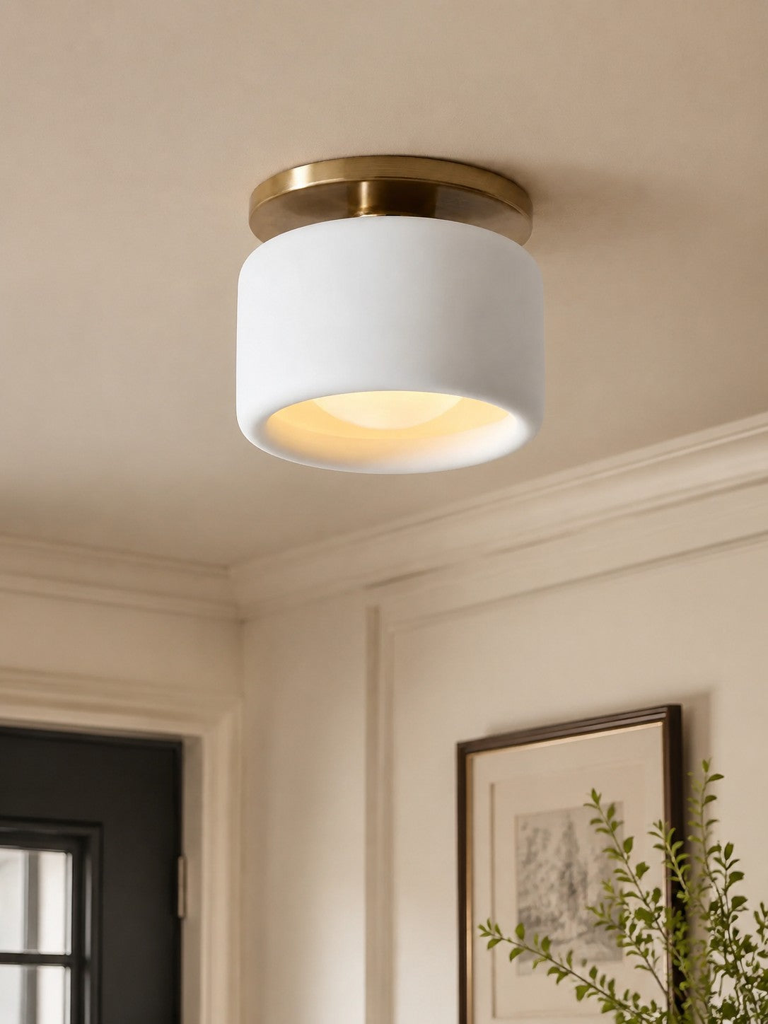 Contemporary Porcelain Flush Mount Ceiling Light – Soft Ambient Illumination for Hallways and Offices