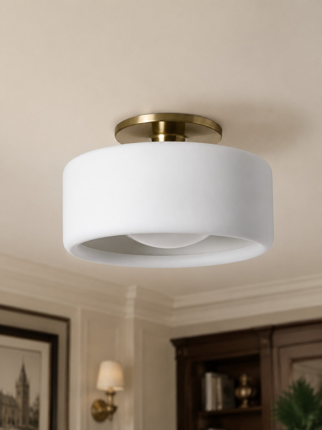 Contemporary Porcelain Flush Mount Ceiling Light – Soft Ambient Illumination for Hallways and Offices