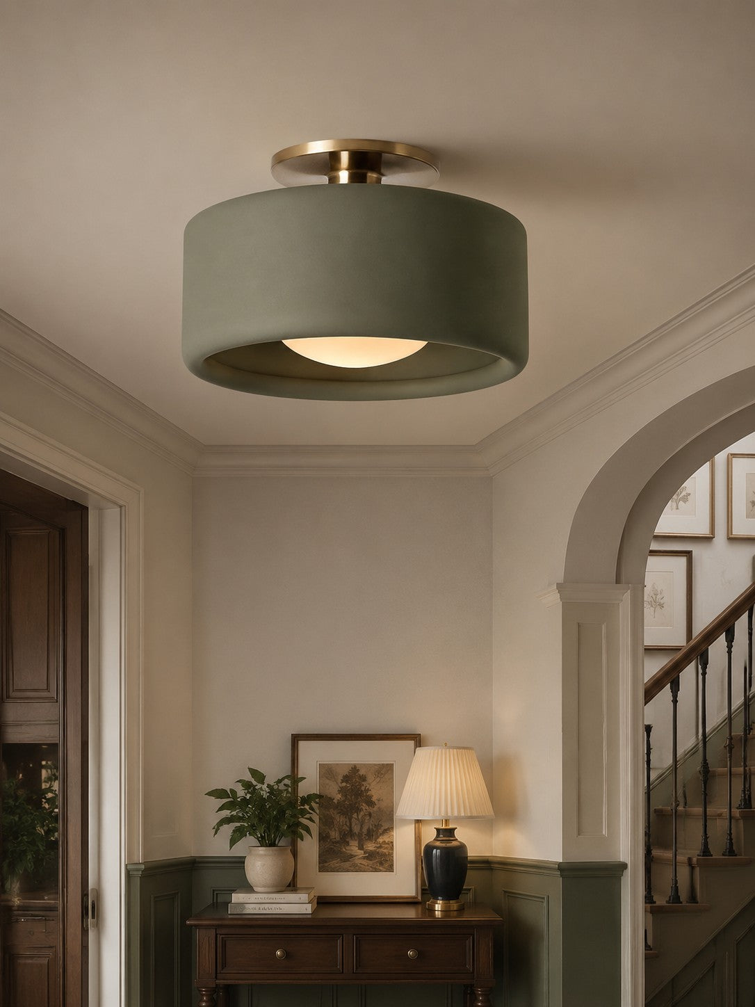 Contemporary Porcelain Flush Mount Ceiling Light – Soft Ambient Illumination for Hallways and Offices
