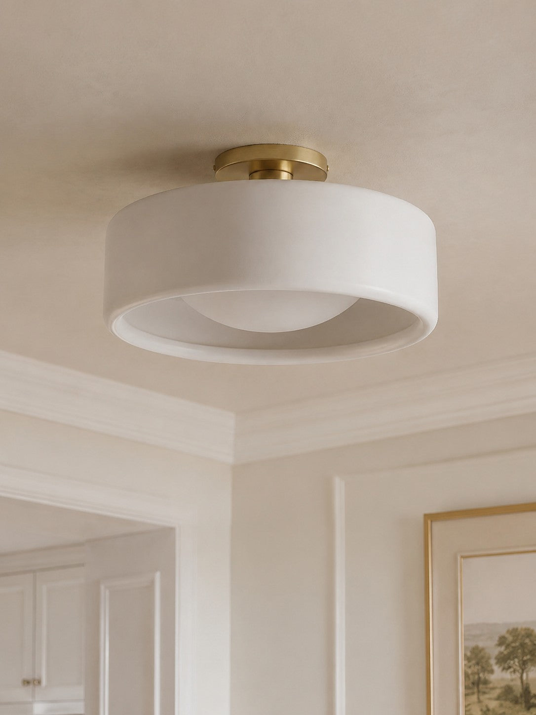 Contemporary Porcelain Flush Mount Ceiling Light – Soft Ambient Illumination for Hallways and Offices