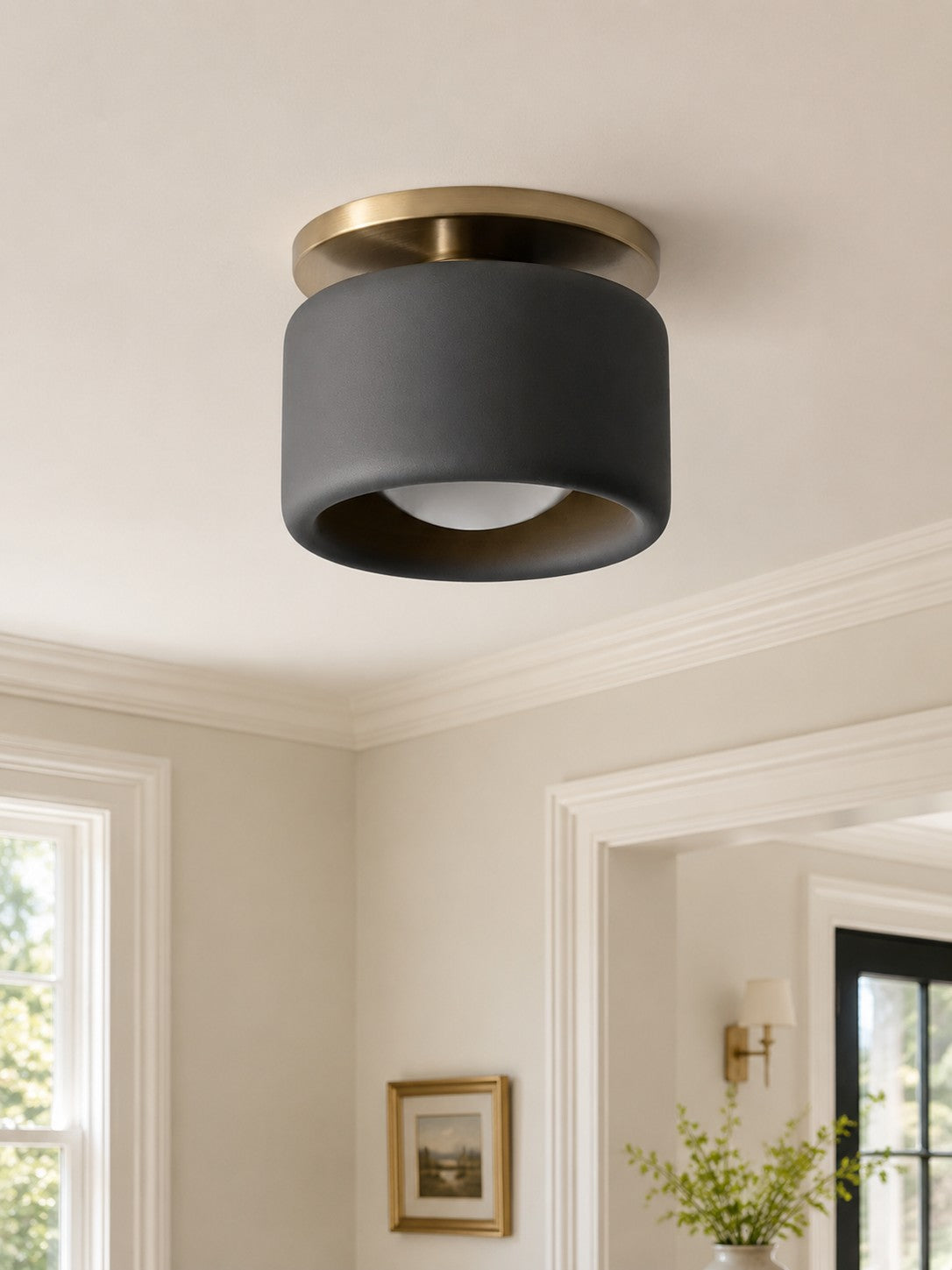 Contemporary Porcelain Flush Mount Ceiling Light – Soft Ambient Illumination for Hallways and Offices