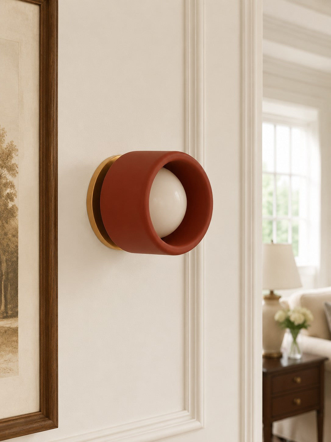Porcelain Wall Sconce - Minimal Round Flush Mount Ceramic Light