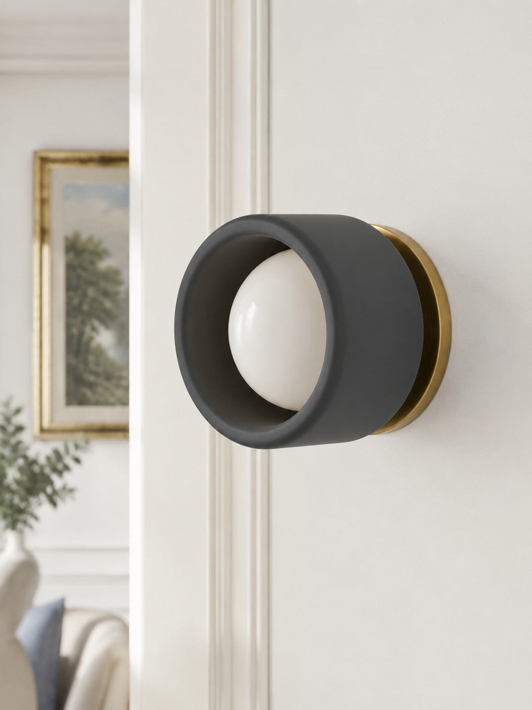 Porcelain Wall Sconce - Minimal Round Flush Mount Ceramic Light