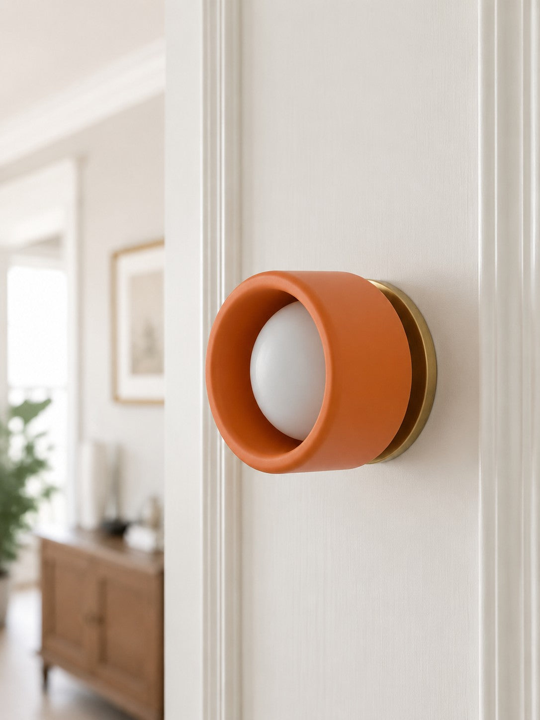 Porcelain Wall Sconce - Minimal Round Flush Mount Ceramic Light