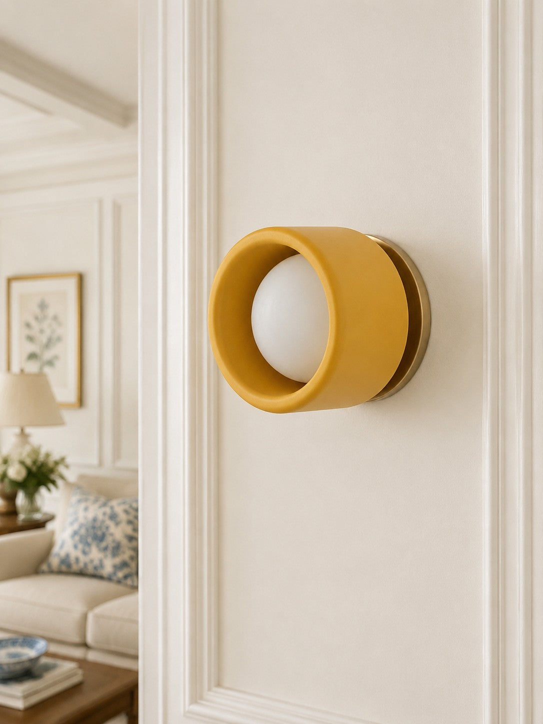 Porcelain Wall Sconce - Minimal Round Flush Mount Ceramic Light