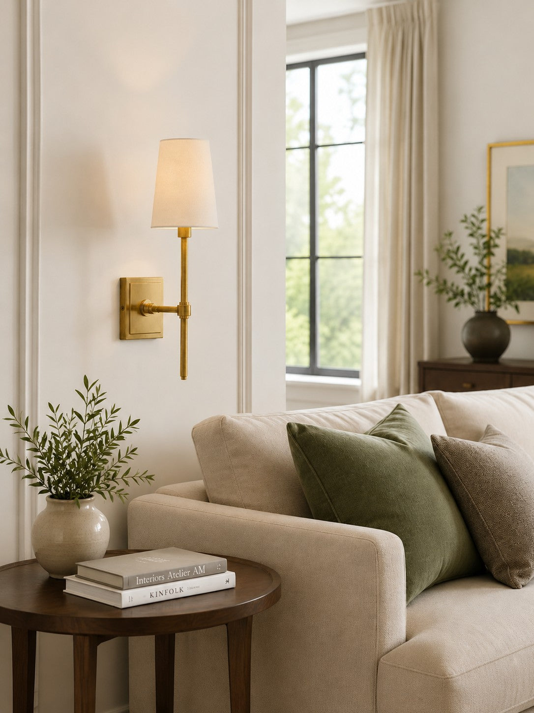 Linen Shade Wall Lamp – Retro Brass Wall Light for Bedroom & Hallway
