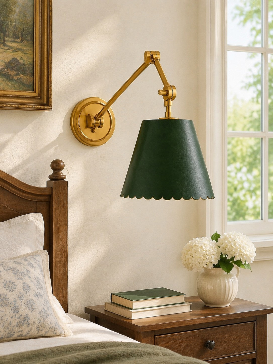 Foldray Scalloped Leather Drum Shade Wall Sconce – Modern Rustic Wall Light for Bedroom