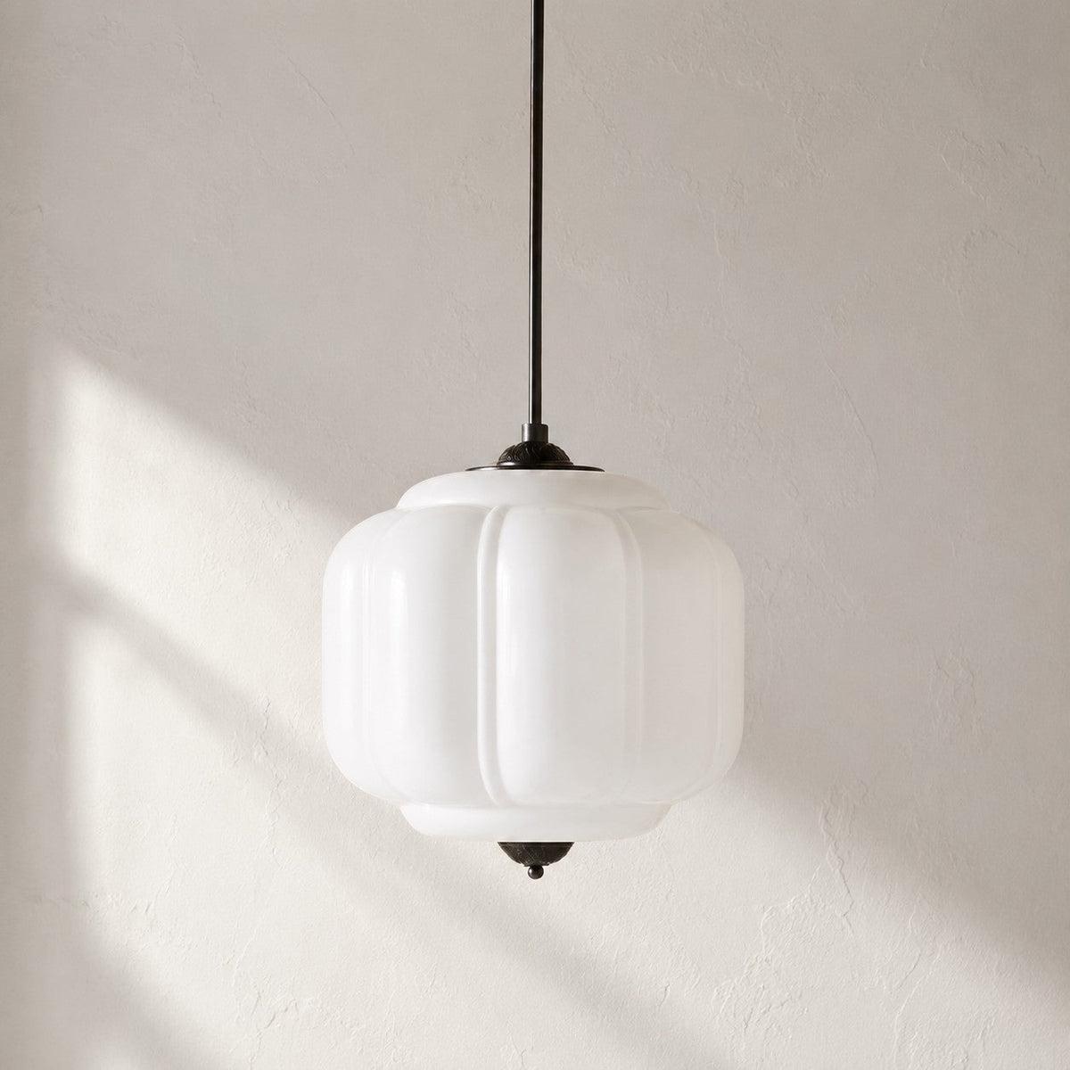 Vintage Scalloped Milk Glass Pendant - Modern Accent Light for Kitchen and Bedroom
