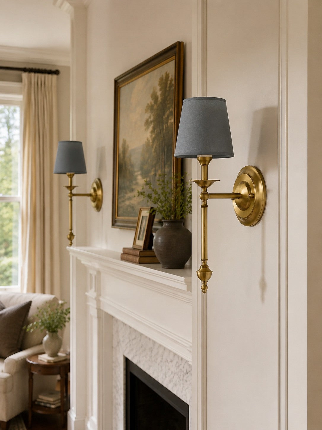Fabric Shade Wall Sconce in Antique Copper - Vintage Luxury Light for Interiors