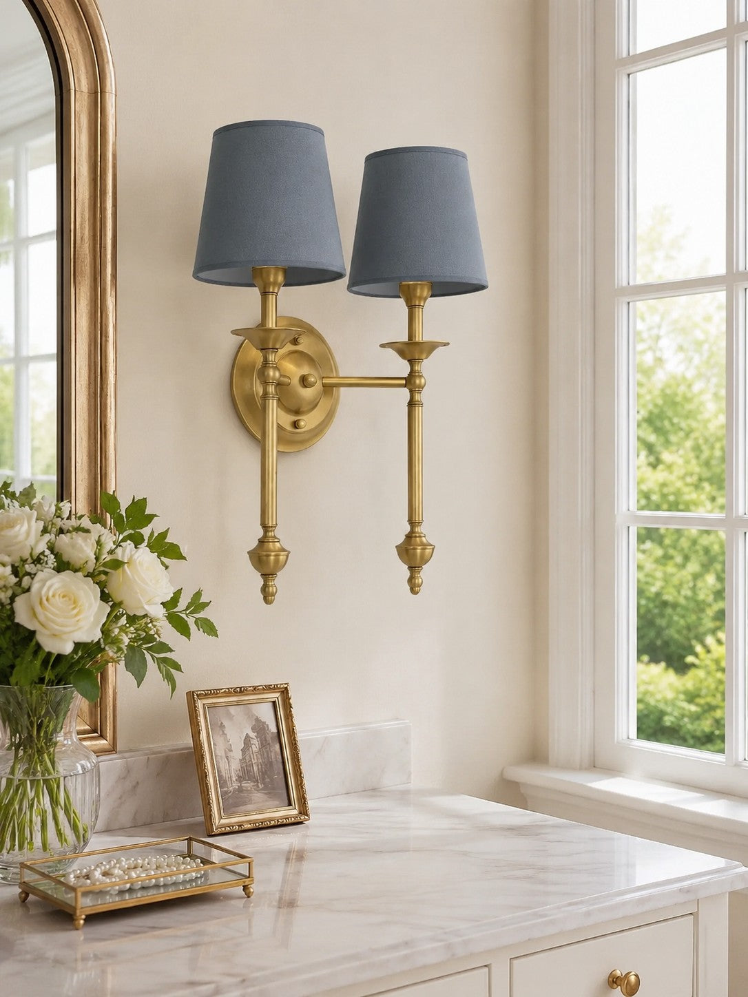 Fabric Shade Wall Sconce in Antique Copper - Vintage Luxury Light for Interiors