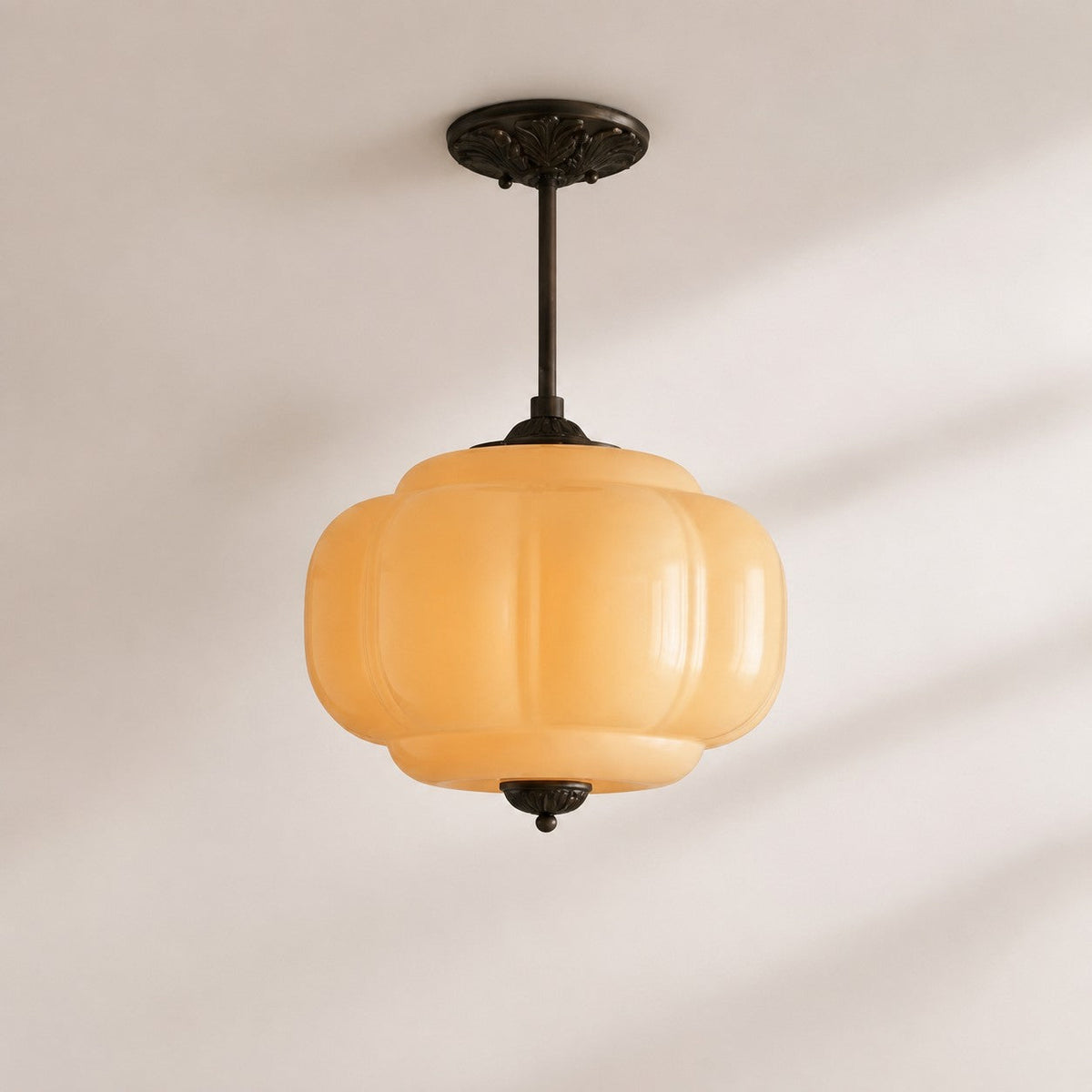 Vintage Scalloped Milk Glass Pendant - Modern Accent Light for Kitchen and Bedroom