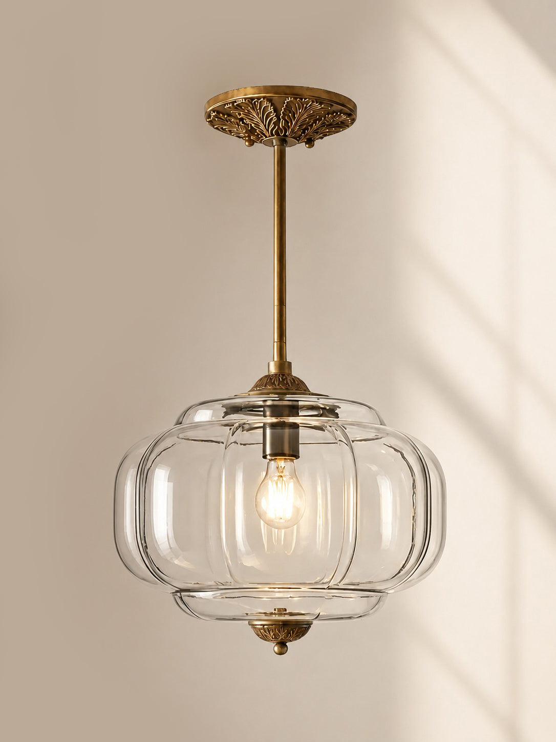 Scallop Vintage Milk Glass Semi Flush Mount Pendant Light