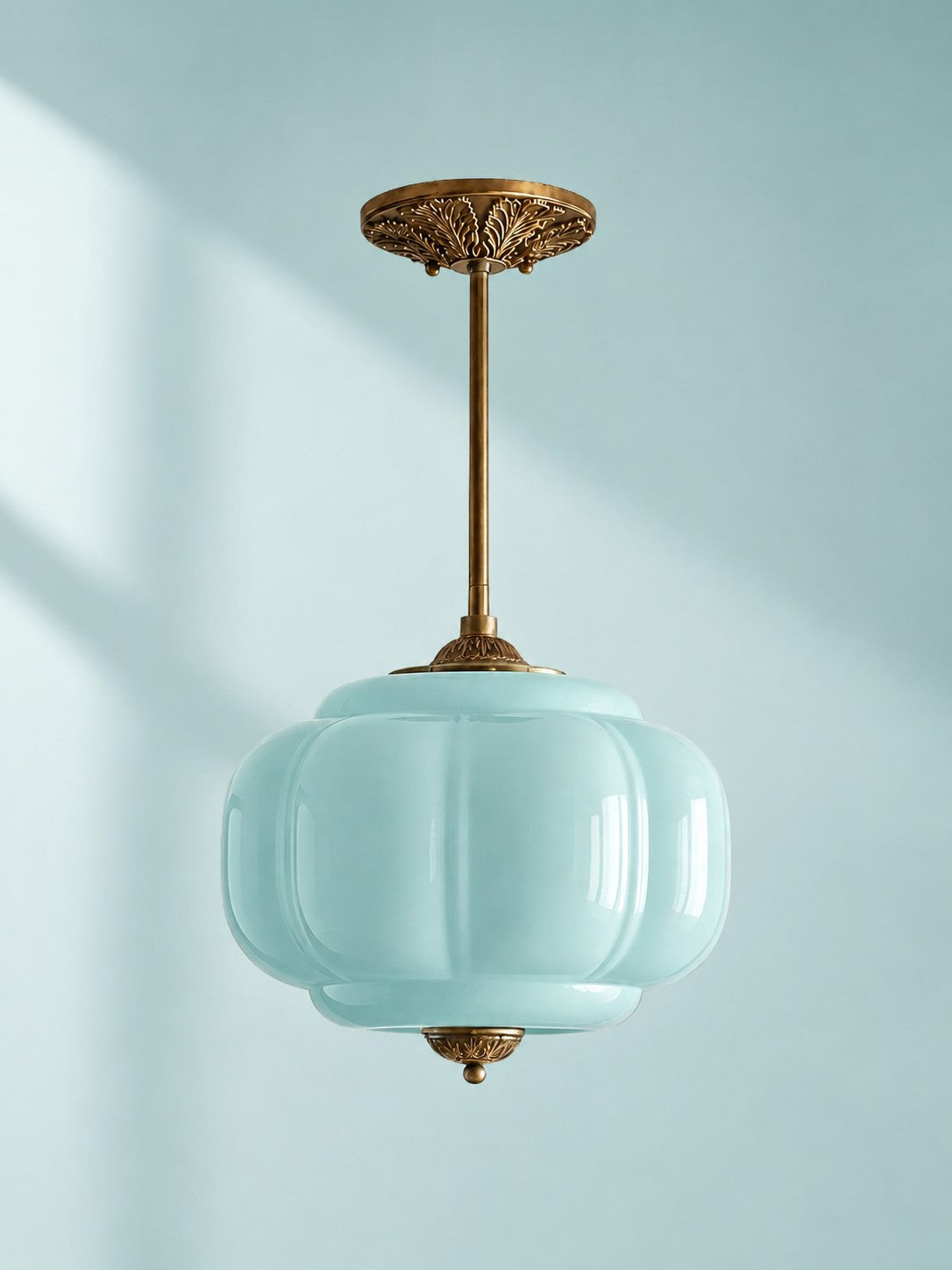 Scallop Vintage Milk Glass Semi Flush Mount Pendant Light