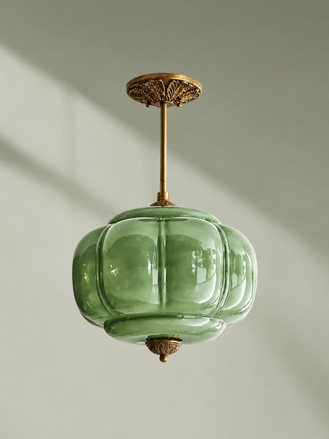 Scallop Vintage Milk Glass Semi Flush Mount Pendant Light