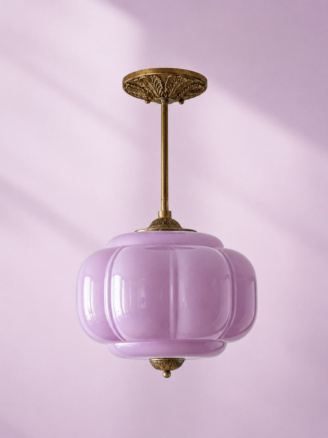 Scallop Vintage Milk Glass Semi Flush Mount Pendant Light