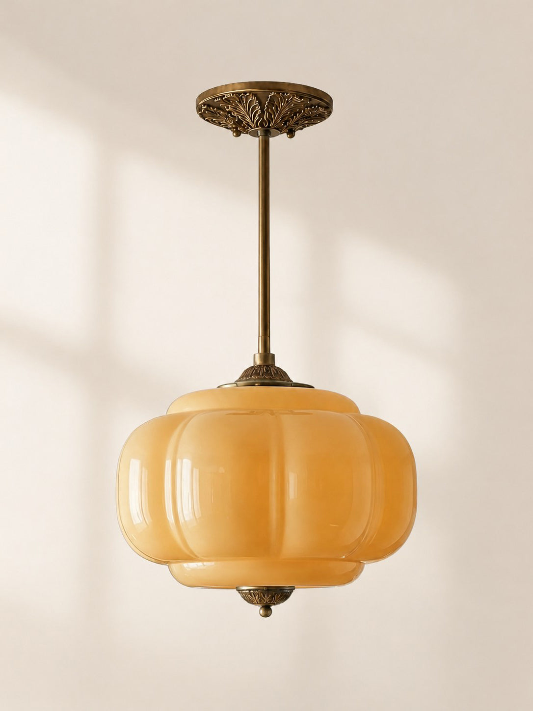Scallop Vintage Milk Glass Semi Flush Mount Pendant Light