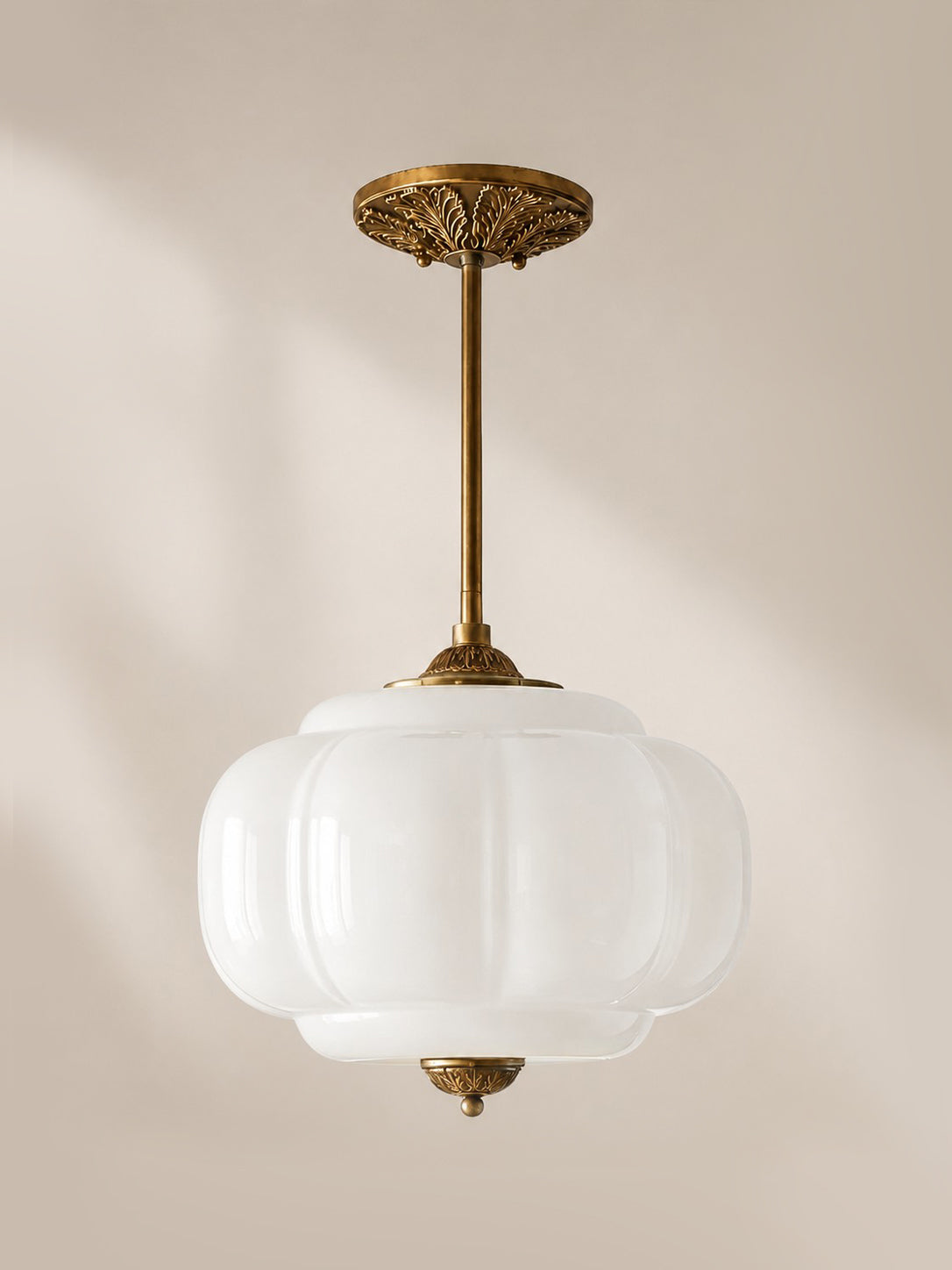 Scallop Vintage Milk Glass Semi Flush Mount Pendant Light