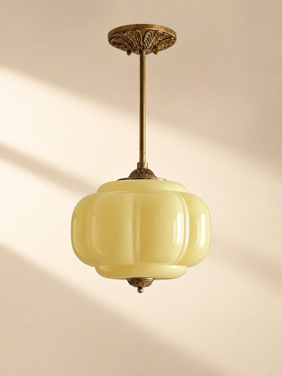 Scallop Vintage Milk Glass Semi Flush Mount Pendant Light