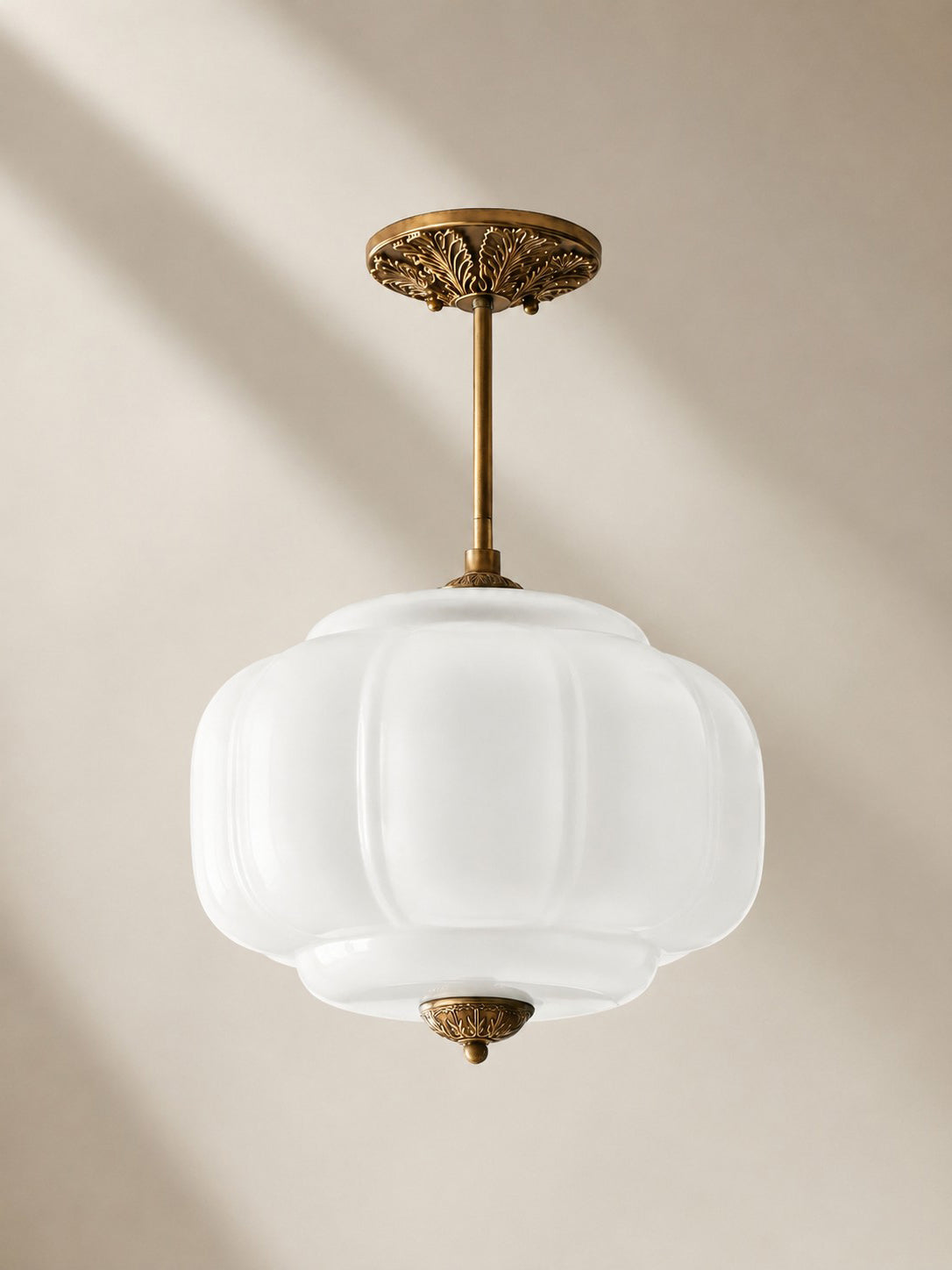 Scallop Vintage Milk Glass Semi Flush Mount Pendant Light