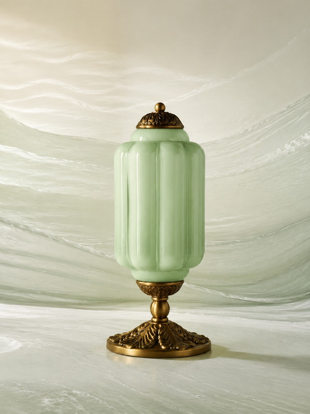 Scallop Glass Shade Vintage-Inspired Table Lamp for Bedroom and Living Room Accent Lighting